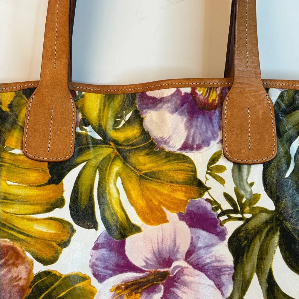 Maurizio Taiuti Genuine Italian‎ Leather “Orchid” Print Large Tote